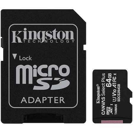 Card de memorie MicroSD Kingston Canvas Select Plus, 64GB, 100MB/s + Adaptor