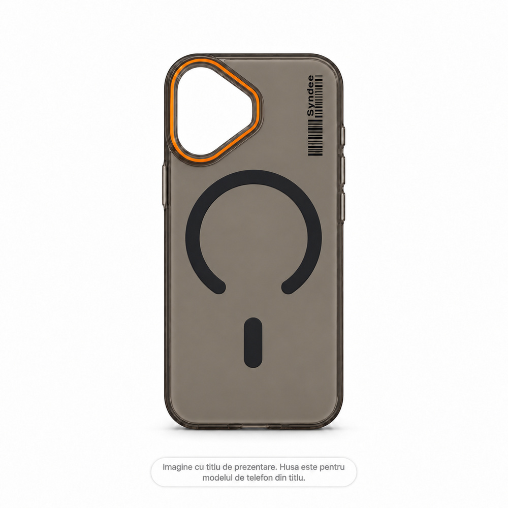 Husa MagSafe Syndee pentru Samsung Galaxy S23 Ultra, Policarbonat Mat Translucid, Contur Camera Portocaliu, Fumurie